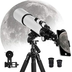 oys telescope for kids adults astronomy beginners, 80mm aperture 500mm az mount, astronomical refractor travel telescope with tripod and phone adapter to observe moon and planet
