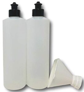 2 pack refillable 16 ounce hdpe squeeze bottles with push/pull button top dispenser caps-great for lotions, shampoos, conditioners and massage oils from earth's essentials (black cap)