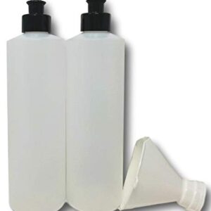 2 Pack Refillable 16 Ounce HDPE Squeeze Bottles With Push/Pull Button Top Dispenser Caps-Great For Lotions, Shampoos, Conditioners and Massage Oils From Earth's Essentials (Black Cap)