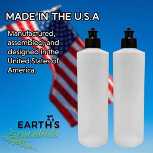 2 Pack Refillable 16 Ounce HDPE Squeeze Bottles With Push/Pull Button Top Dispenser Caps-Great For Lotions, Shampoos, Conditioners and Massage Oils From Earth's Essentials (Black Cap)