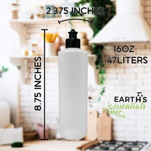 2 Pack Refillable 16 Ounce HDPE Squeeze Bottles With Push/Pull Button Top Dispenser Caps-Great For Lotions, Shampoos, Conditioners and Massage Oils From Earth's Essentials (Black Cap)