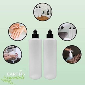 2 Pack Refillable 16 Ounce HDPE Squeeze Bottles With Push/Pull Button Top Dispenser Caps-Great For Lotions, Shampoos, Conditioners and Massage Oils From Earth's Essentials (Black Cap)