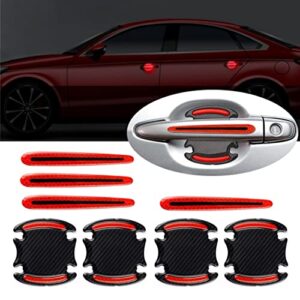 8pcs universal 3d carbon fiber texture car door handle door bowl paint scratch protector protective cover protective film car outdoor safety decoration reflective strip（red）