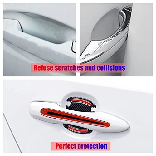 8pcs Universal 3D Carbon Fiber Texture car Door Handle Door Bowl Paint Scratch Protector Protective Cover Protective Film car Outdoor Safety Decoration Reflective Strip（Red）