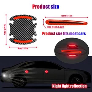 8pcs Universal 3D Carbon Fiber Texture car Door Handle Door Bowl Paint Scratch Protector Protective Cover Protective Film car Outdoor Safety Decoration Reflective Strip（Red）