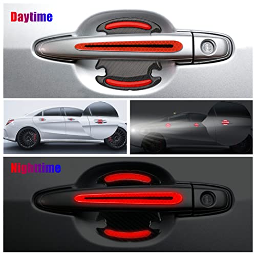 8pcs Universal 3D Carbon Fiber Texture car Door Handle Door Bowl Paint Scratch Protector Protective Cover Protective Film car Outdoor Safety Decoration Reflective Strip（Red）