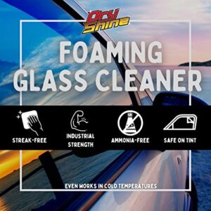 Dry Shine Foaming Glass Cleaner [2 Pack] + 2 Dual Pile Microfiber Towels / Safe on Tint, Streak-Free, Ammonia-Free / Car Window Cleaner / Glass Shower Door Cleaner / Glass Cleaner Spray