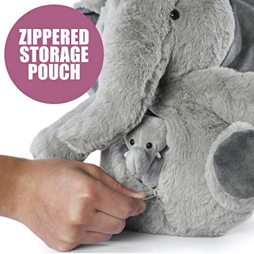 PREXTEX Plush Elephant Toys Stuffed Animal w/ 3 Elephant Baby Stuffed Animals - Big Elephant Zippers 3 Little Plush Baby Elephant - Elephant Plush Toys for Kids 3-5 - Great Gift for Elephant Lovers