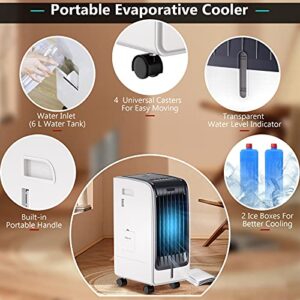GOFLAME Evaporative Air Cooler, Bladeless Fan with 3 Mode and 3 Wind Speed Settings, Air Humidifier with 6L Water Tank, Quiet Operation, 8-hour Time Setting w/Remote Control, Ideal for Home and Office