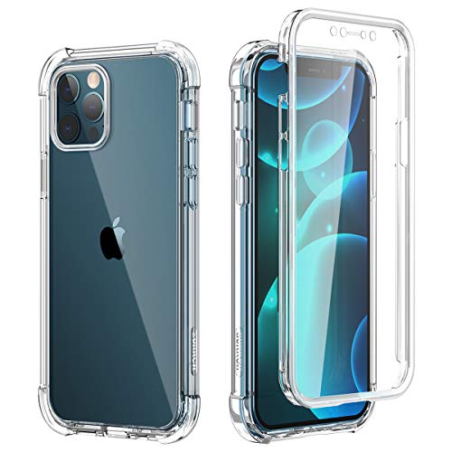 SURITCH Compatible with iPhone 12 Pro Max Clear Case,[Built in Screen Protector] Full Body Protective Shockproof Bumper Rugged Cover for iPhone 12 Pro Max 6.7 Inch (Clear)