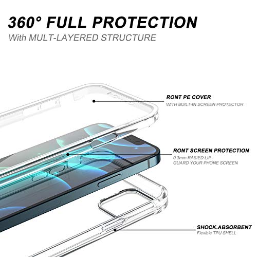 SURITCH Compatible with iPhone 12 Pro Max Clear Case,[Built in Screen Protector] Full Body Protective Shockproof Bumper Rugged Cover for iPhone 12 Pro Max 6.7 Inch (Clear)