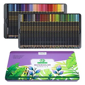 PAGOS Watercolor Pencils Set – 72 Professional Drawing Pencils for Kids Adults Artists, Art Supplies for Coloring, Creating Beautiful Blending Effects with Vivid Colors Brush and Water, Layering.