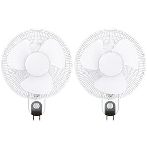 healsmart digital household wall mount fans 16 inch adjustable tilt, 90 degree, 3 speed settings, 2 pack, white