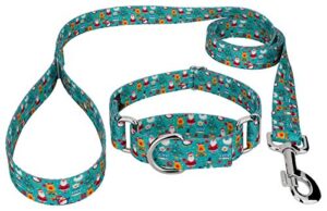 country brook petz - santa and friends martingale dog collar and leash - christmas collection with 17 festive designs (5/8 inch, small)