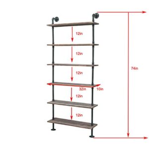 WGX Design For You Industrial Pipe Shelves Rustic Wood Ladder Bookshelf Wall Mounted Shelf for Living Room Decor and Storage (32in, 6 Layers)