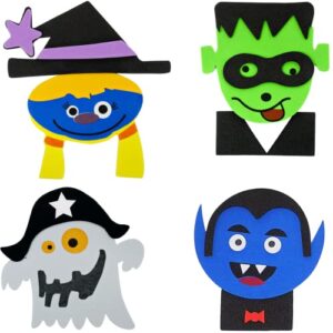 4e's novelty halloween crafts for kids (12 pack) bulk foam magnet character faces, fall crafts for kids & toddlers ages 3-12