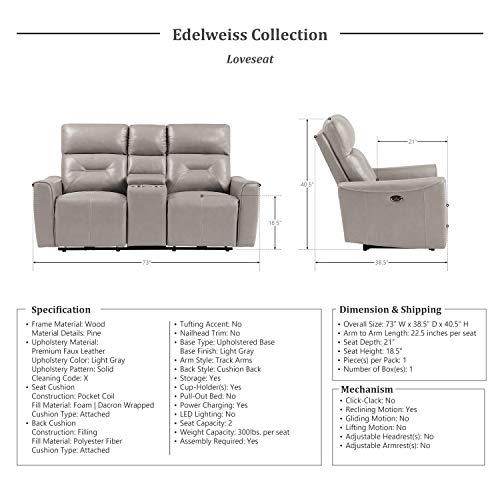 Lexicon Edelweiss Power Double Reclining Loveseat, Light Gray