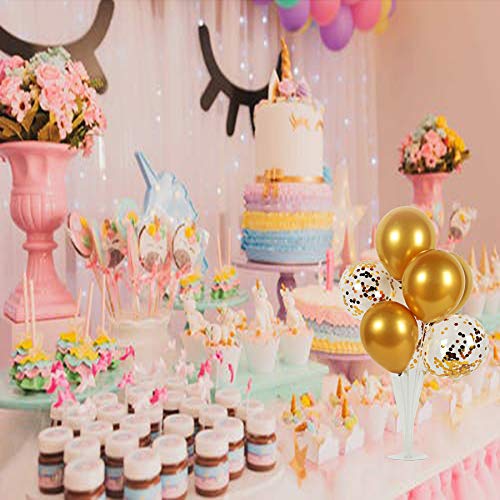 Balloons Stand Kit Table Decorations,2 Set with 14 Sticks,14 Cups,2 Base,12 Gold Metallic Balloons 6 Gold Confetti Balloons for Birthday,Baby Shower,Wedding,Anniversary Table Party Decorations.