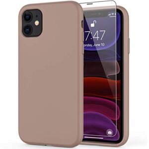 deenakin iphone 11 case with screen protector,soft flexible silicone gel rubber bumper cover,slim fit shockproof protective phone case for iphone 11 6.1" light brown