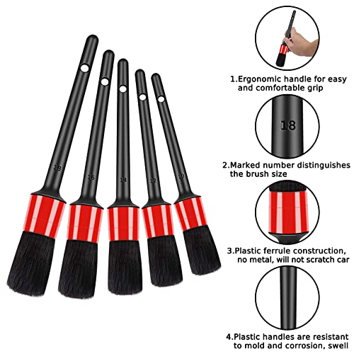 HMPLL 10pcs Auto Car Detailing Brush Set Car Interior Cleaning Kit Includes 5 Boar Hair Detail Brush,3 Wire Brush, 2 Air Vent Brush for Cleaning Car Interior Exterior, Dashboard Engines Leather Wheel