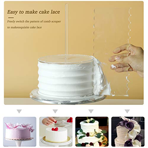 Aquiver Acrylic Round Cake Disk Set - Cake Discs Circle Base Boards with Center Hole - 2 Comb Scrapers (4 Patterns) & 3 Dowel Rod - 6.25", 8.25", 10.25", 2 of Each Size - Supplies for 3 Tier Cakes