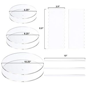 Aquiver Acrylic Round Cake Disk Set - Cake Discs Circle Base Boards with Center Hole - 2 Comb Scrapers (4 Patterns) & 3 Dowel Rod - 6.25", 8.25", 10.25", 2 of Each Size - Supplies for 3 Tier Cakes