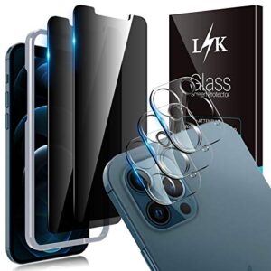 lϟk [2+3 pack] designed for iphone 12 pro max 5g 6.7 inch, 2 pack privacy screen protector + 3 pack camera lens protector, 9h hardness case friendly, installation tray [not for iphone 12 pro]