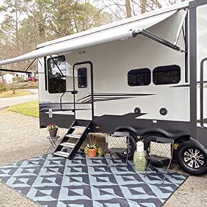 Rv Mat Patio Rug Geometric Triangle Pattern 9x16 Black/Grey