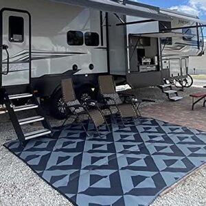 Rv Mat Patio Rug Geometric Triangle Pattern 9x16 Black/Grey