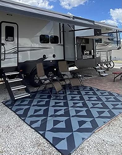 Rv Mat Patio Rug Geometric Triangle Pattern 9x16 Black/Grey