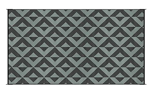 Rv Mat Patio Rug Geometric Triangle Pattern 9x16 Black/Grey