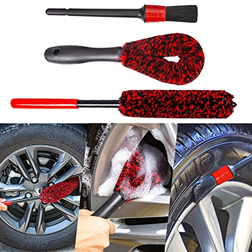 bzczh Car Tire Cleaning Brush 3 Pcs,1x Large Tire Brush,1x Small Tire Brush,One Detailing Brush