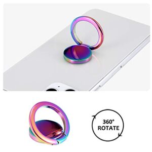 lenoup Rainbow Cell Phone Ring Stand Holder,Multicolor Ring Grip Kickstand,Iridescent 360 Rotation Metal Finger Ring for Phones,Pad