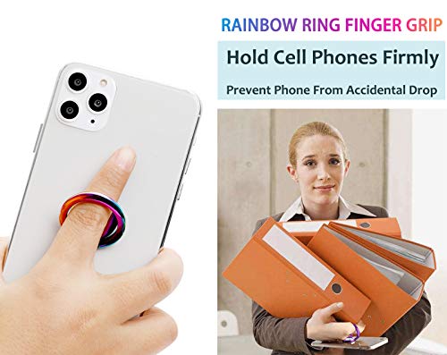 lenoup Rainbow Cell Phone Ring Stand Holder,Multicolor Ring Grip Kickstand,Iridescent 360 Rotation Metal Finger Ring for Phones,Pad