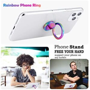 lenoup Rainbow Cell Phone Ring Stand Holder,Multicolor Ring Grip Kickstand,Iridescent 360 Rotation Metal Finger Ring for Phones,Pad