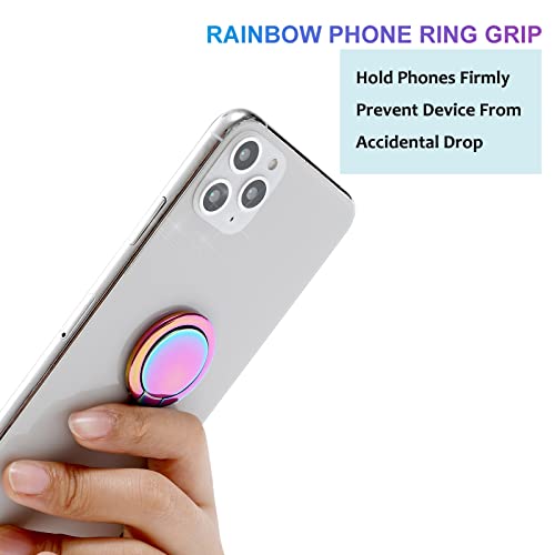 lenoup Rainbow Cell Phone Ring Stand Holder,Multicolor Ring Grip Kickstand,Iridescent 360 Rotation Metal Finger Ring for Phones,Pad