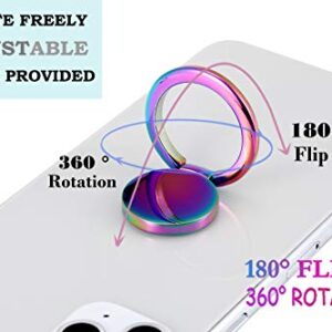 lenoup Rainbow Cell Phone Ring Stand Holder,Multicolor Ring Grip Kickstand,Iridescent 360 Rotation Metal Finger Ring for Phones,Pad