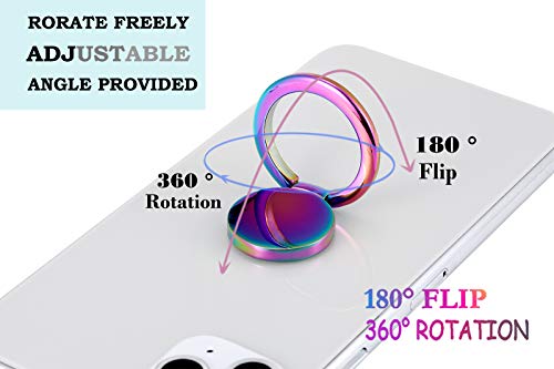 lenoup Rainbow Cell Phone Ring Stand Holder,Multicolor Ring Grip Kickstand,Iridescent 360 Rotation Metal Finger Ring for Phones,Pad