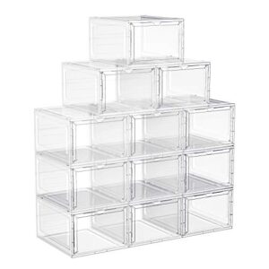 songmics shoe boxes, clear shoe organizers, set of 12, plastic shoe storage with clear door, easy assembly, up to us size 12, transparent ulsp032w12