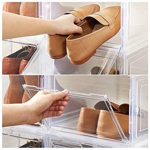 SONGMICS Shoe Boxes, Clear Shoe Organizers, Set of 12, Plastic Shoe Storage with Clear Door, Easy Assembly, up to US Size 12, Transparent ULSP032W12