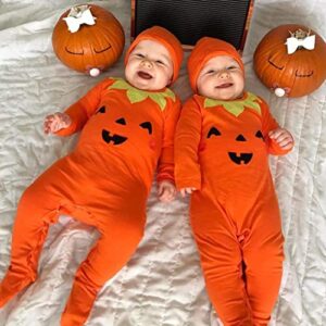 DuAnyozu Infant Baby Girl Boy Halloween Costumes Outfit Pumpkin Footed Romper Jumpsuit Fancy Clothes (0-3 Months, Orange)