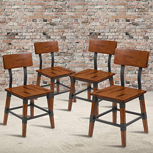 Flash Furniture Jackson 4 Pack Rustic Antique Walnut Industrial Wood Dining Chair