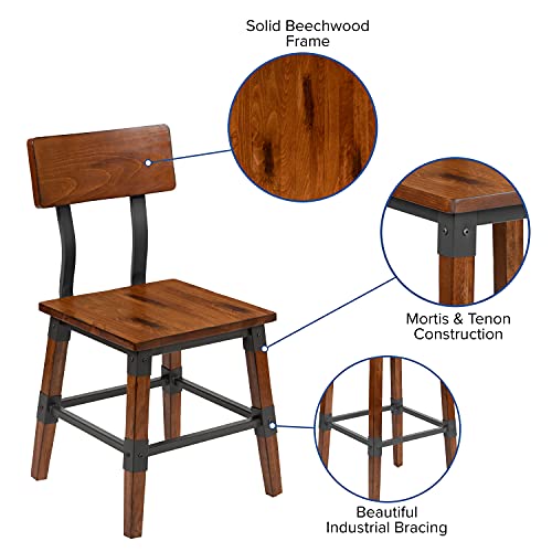 Flash Furniture Jackson 4 Pack Rustic Antique Walnut Industrial Wood Dining Chair