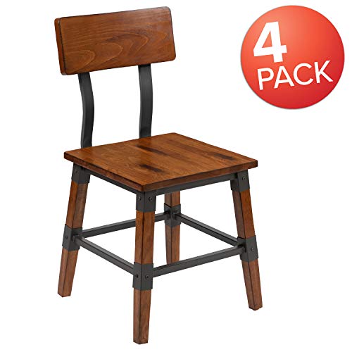 Flash Furniture Jackson 4 Pack Rustic Antique Walnut Industrial Wood Dining Chair