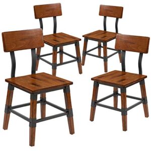 Flash Furniture Jackson 4 Pack Rustic Antique Walnut Industrial Wood Dining Chair