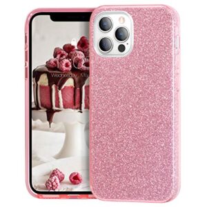 mateprox compatible with iphone 12 pro case compatible with iphone 12 cases glitter bling sparkle cute girls women protective cover (pink)