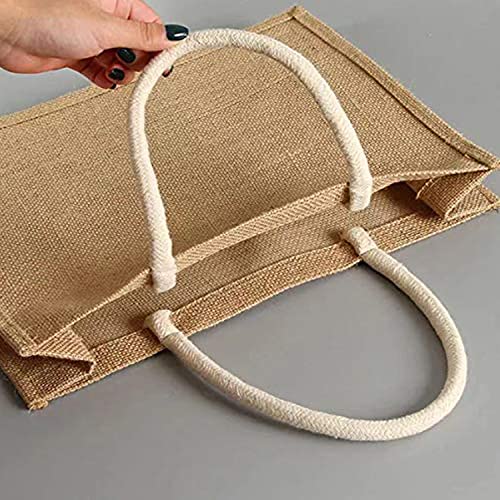 XMRSOY 6 Pack Reusable Burlap Tote Bag,Large Jute Bag Handle Grocery Shopping Bags Water Resistant Bridesmaid Burlap Bag for Travel Beach