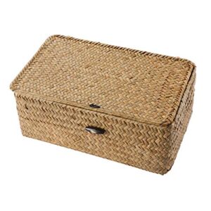 besportble handwoven seagrass rattan storage basket rattan storage basket multipurpose container with lid for decoration, picnic, groceries and toy storage