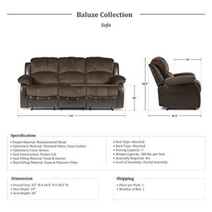Lexicon Baluze Double Reclining Sofa, Two-Tone Brown