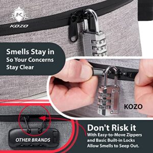 KOZO Bag with Combination Lock – Portable Bag with Tightly Locking Zippers and 7 Layers of Carbon-Woven Fabric – Durable Bag, 4.9 x 6.7 x 8.7 In.